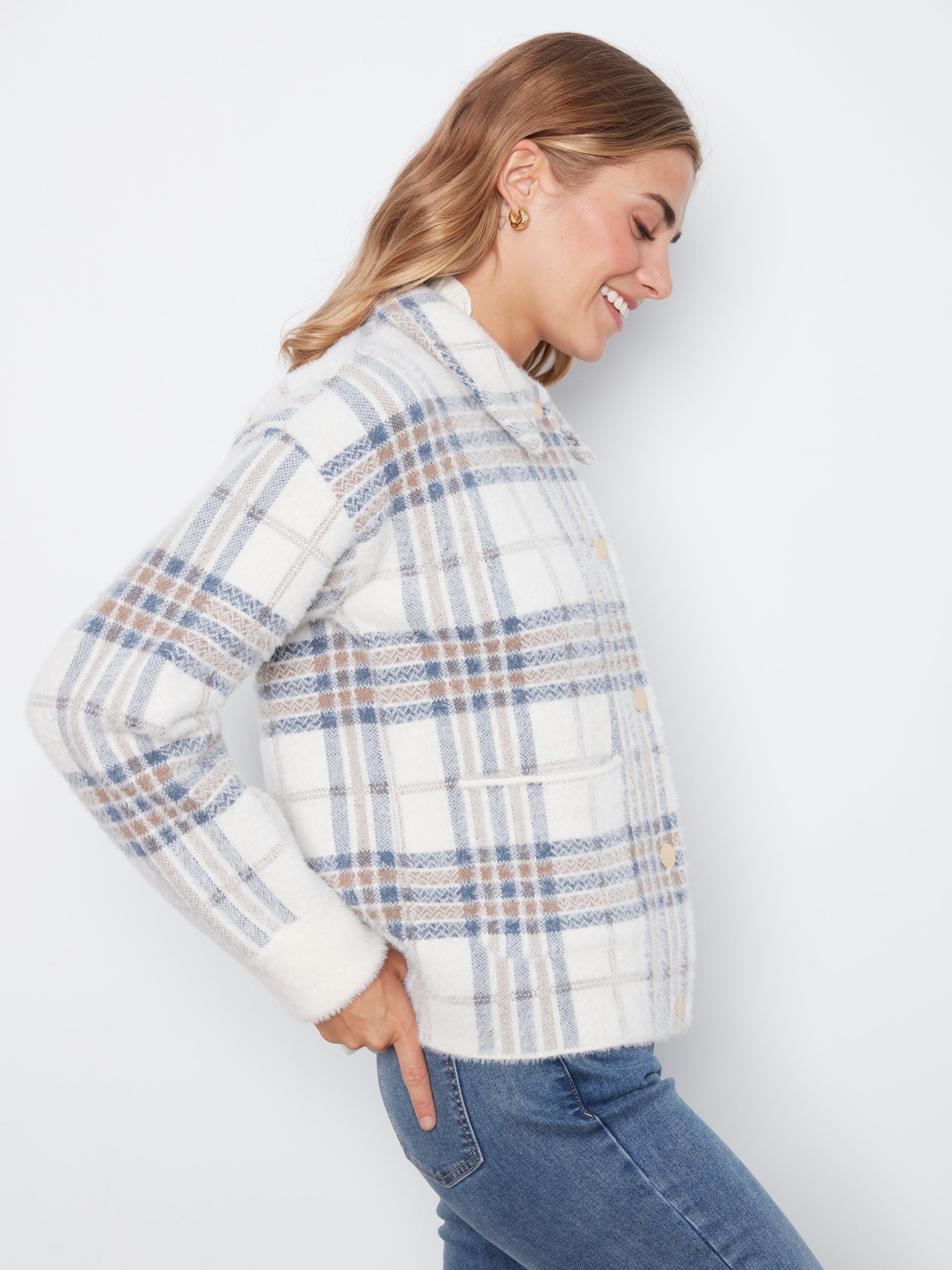Short Plaid Knit Jacket