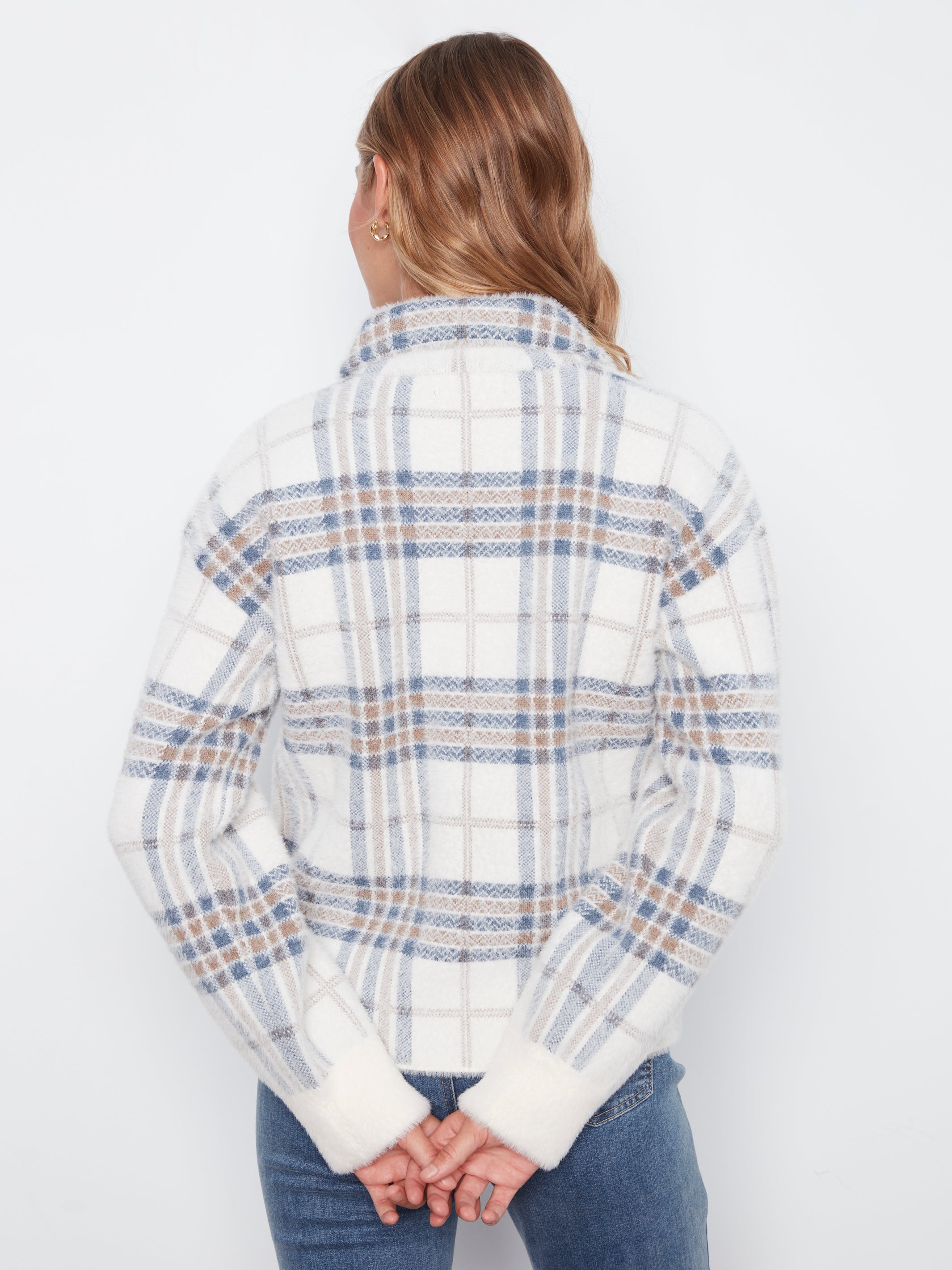 Short Plaid Knit Jacket