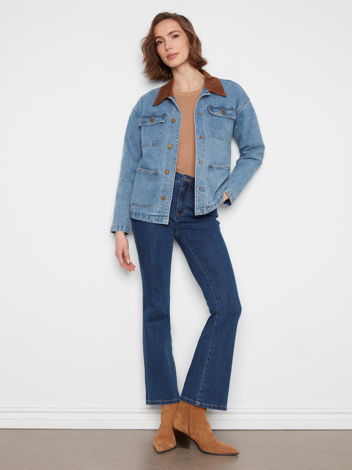 Charlie B Denim Barn Jacket With Corduroy Coll - Style C6408-301C