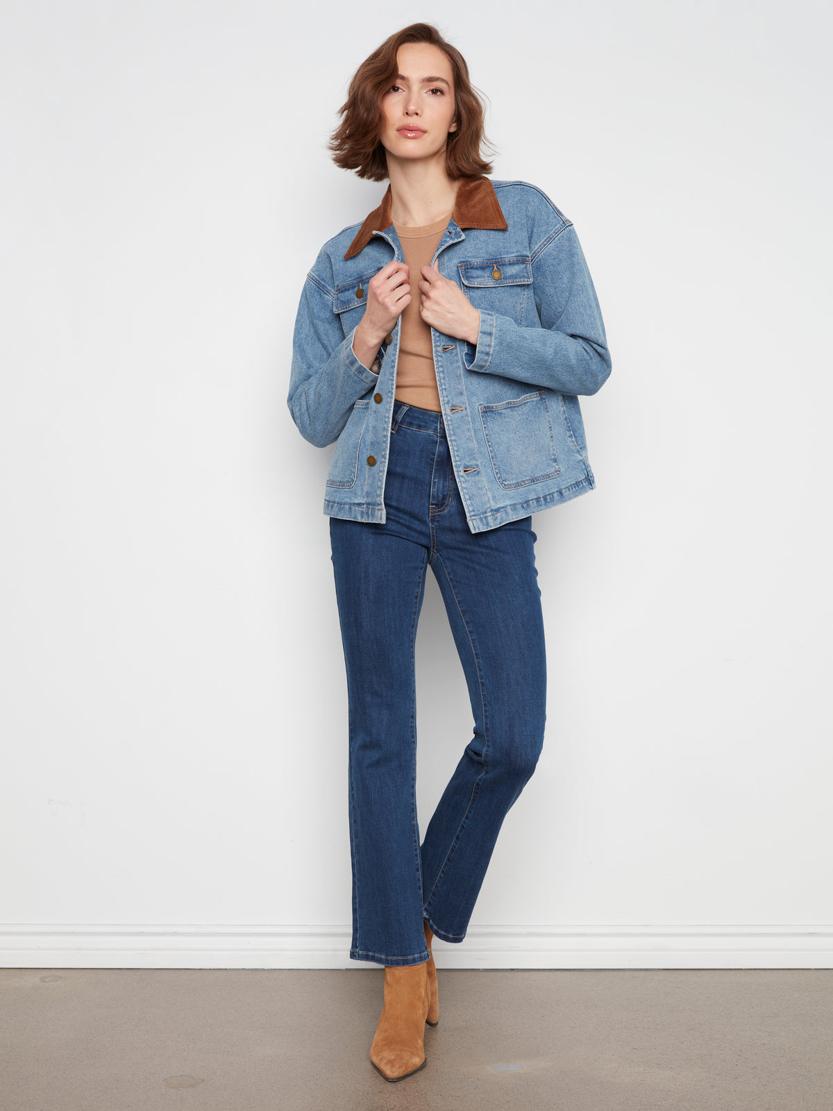 Charlie B Denim Barn Jacket With Corduroy Coll - Style C6408-301C
