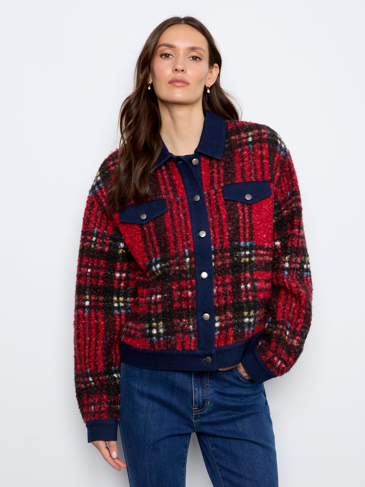 Charlie B Tweed Denim Contrast Jacket - Style C6420-707B