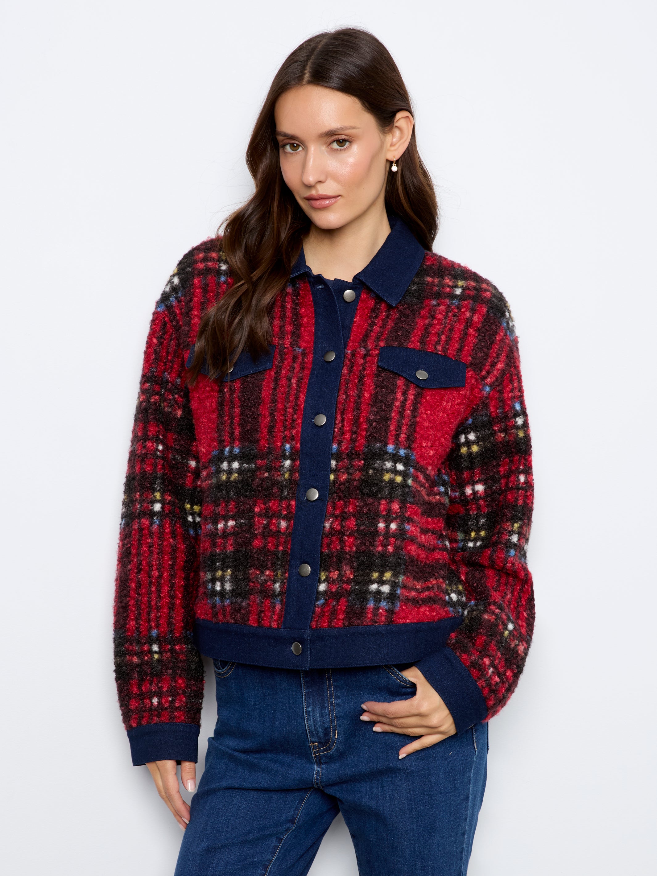 Charlie B Tweed Denim Contrast Jacket - Style C6420-707B