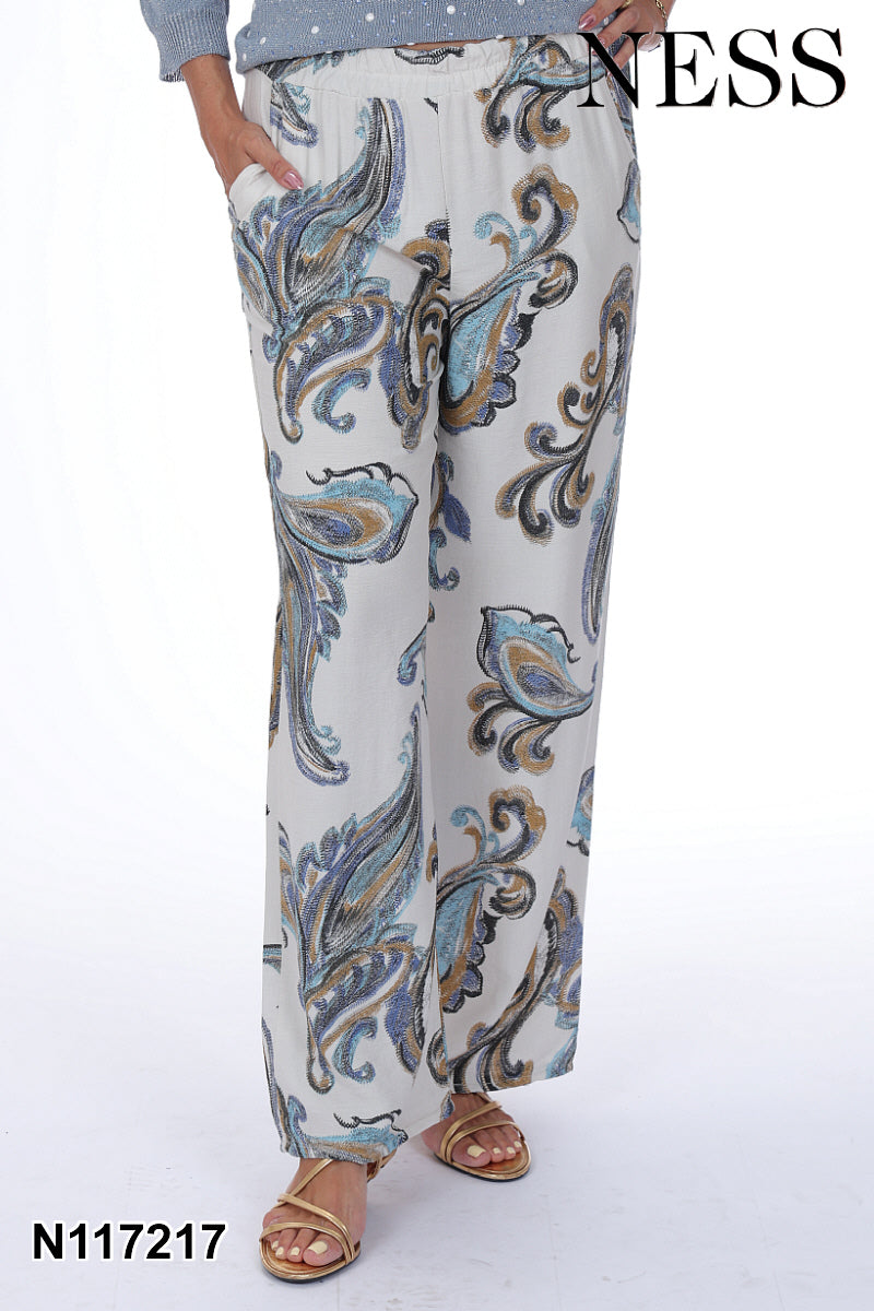 Wide-Leg Paisley Pants