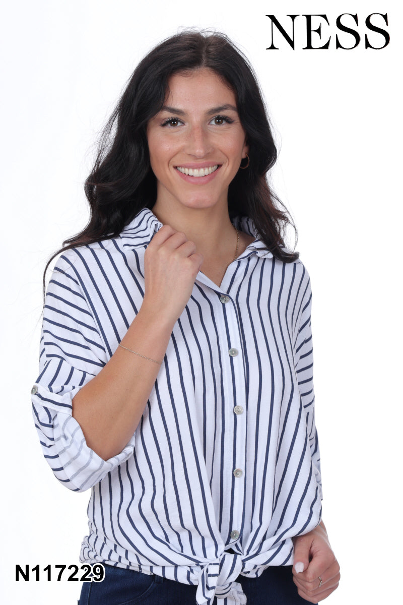 Striped Button-Up Blouse