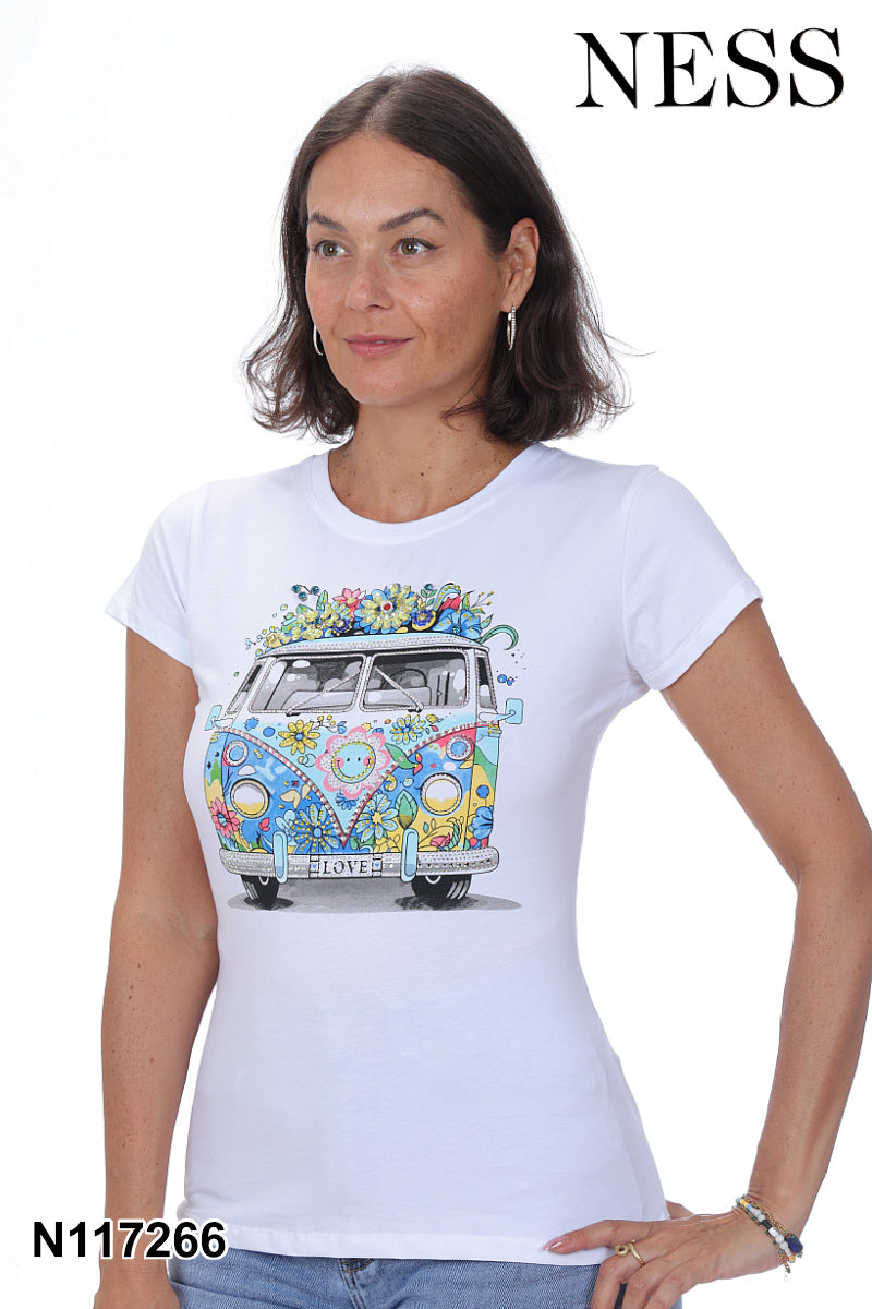 Conversational Roll-Sleeve Top