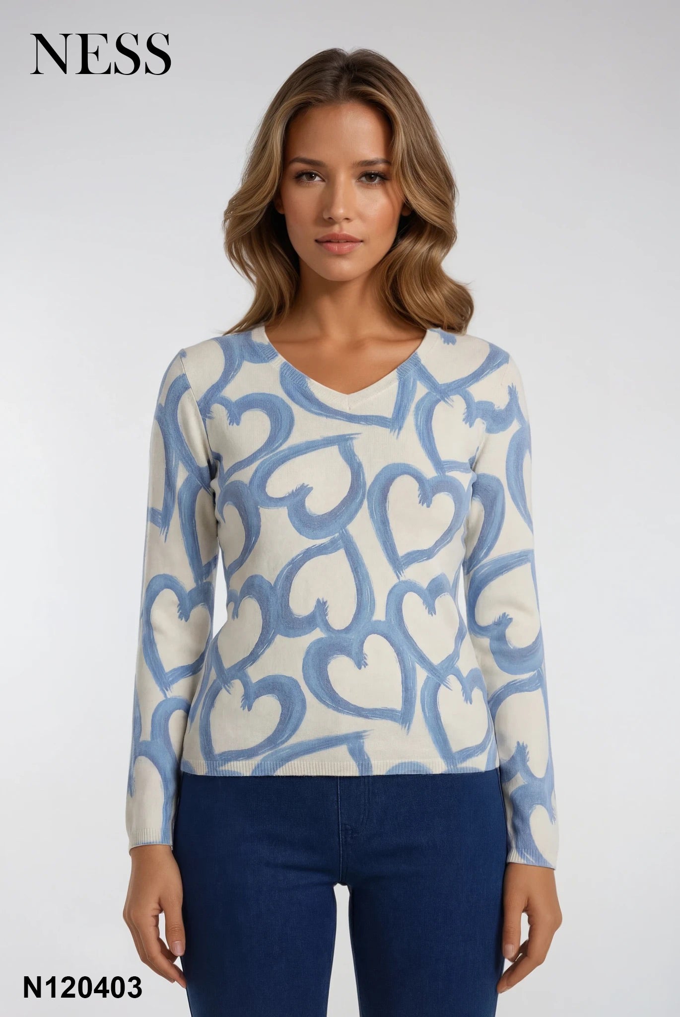 NESS Long Sleeve Heart Print Top - Style N120403