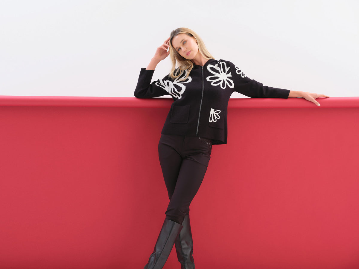 Dolcezza Zip Front Hoodie With Flowers  Style 76307A