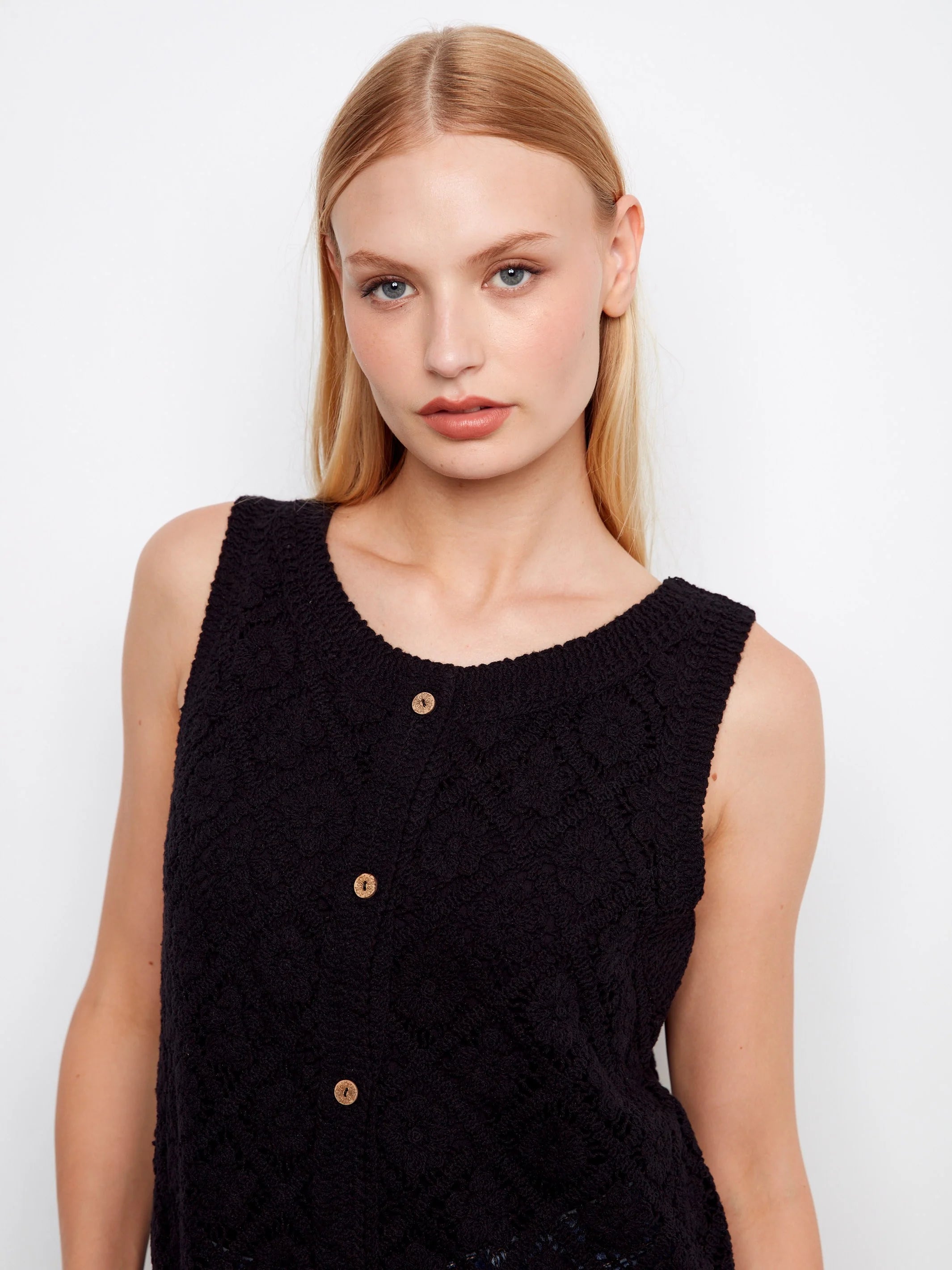 Crochet Sleeveless Button-Up Vest