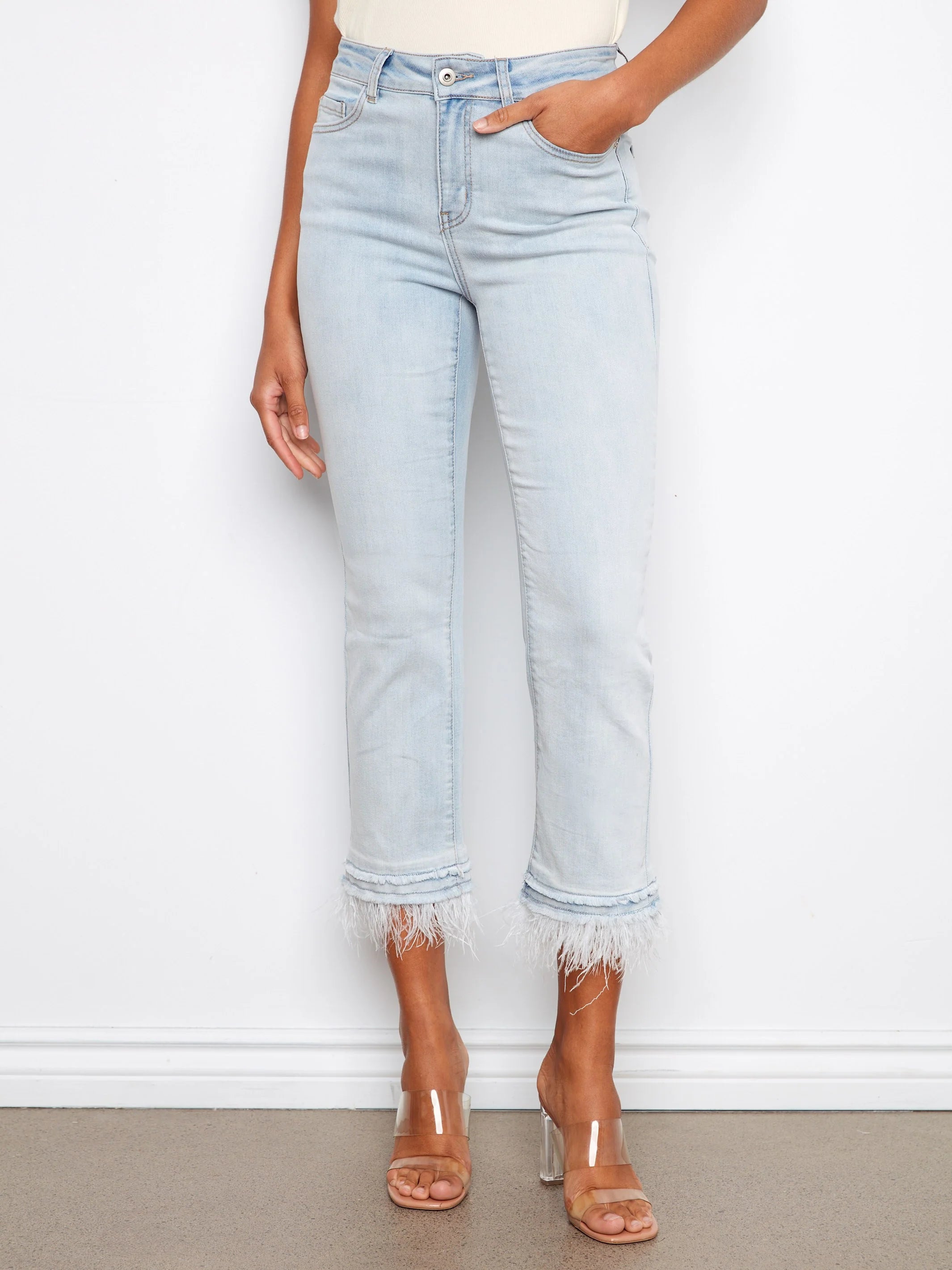 Cropped Denim Flared Pants