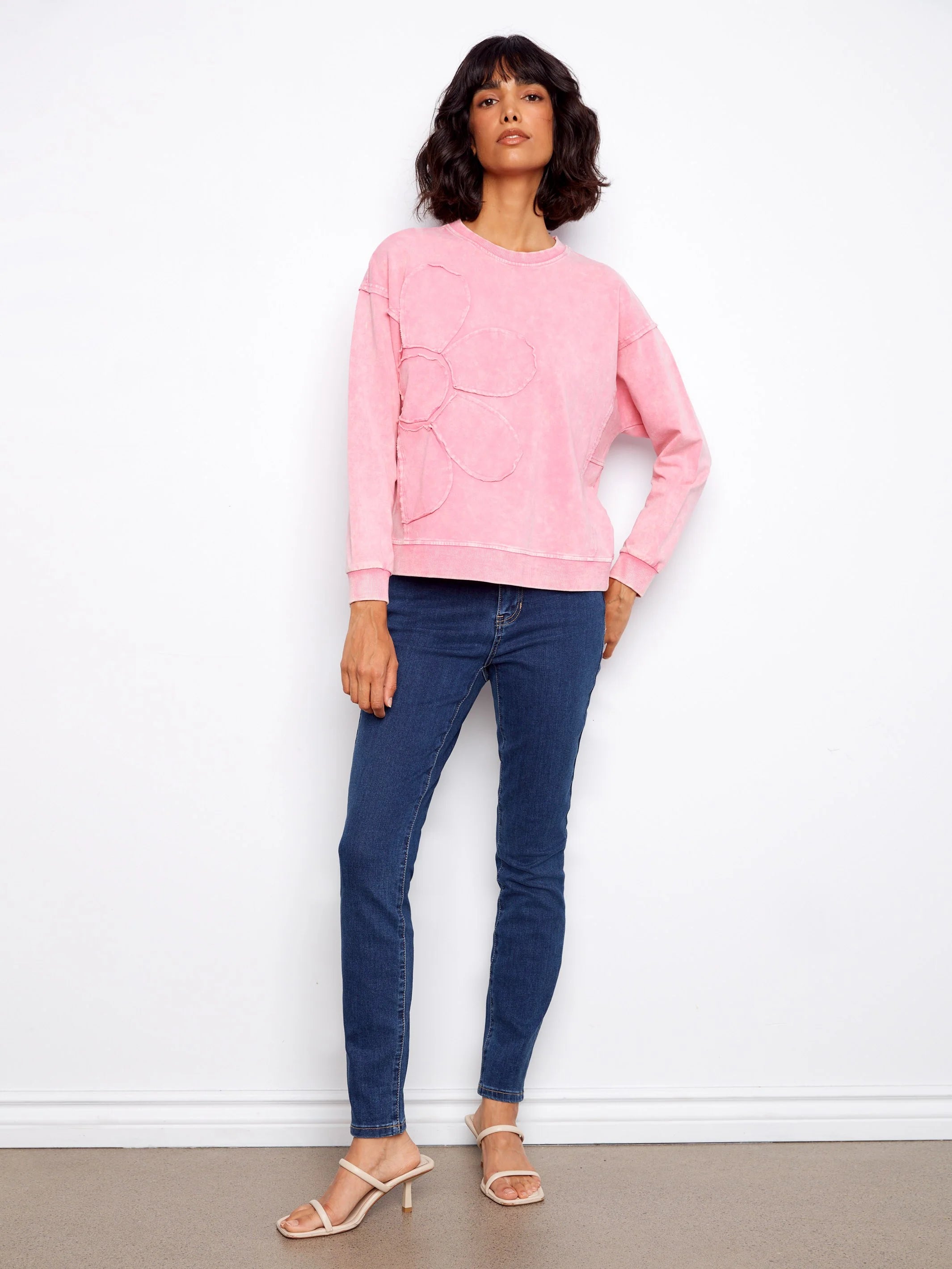 Flower Crew-Neck Long-Sleeve Top