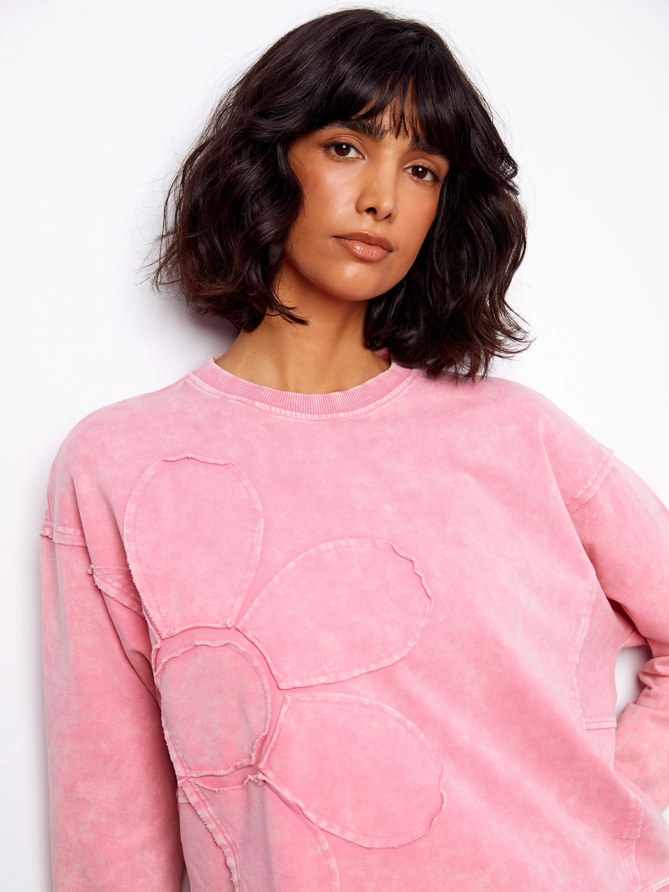 Flower Crew-Neck Long-Sleeve Top