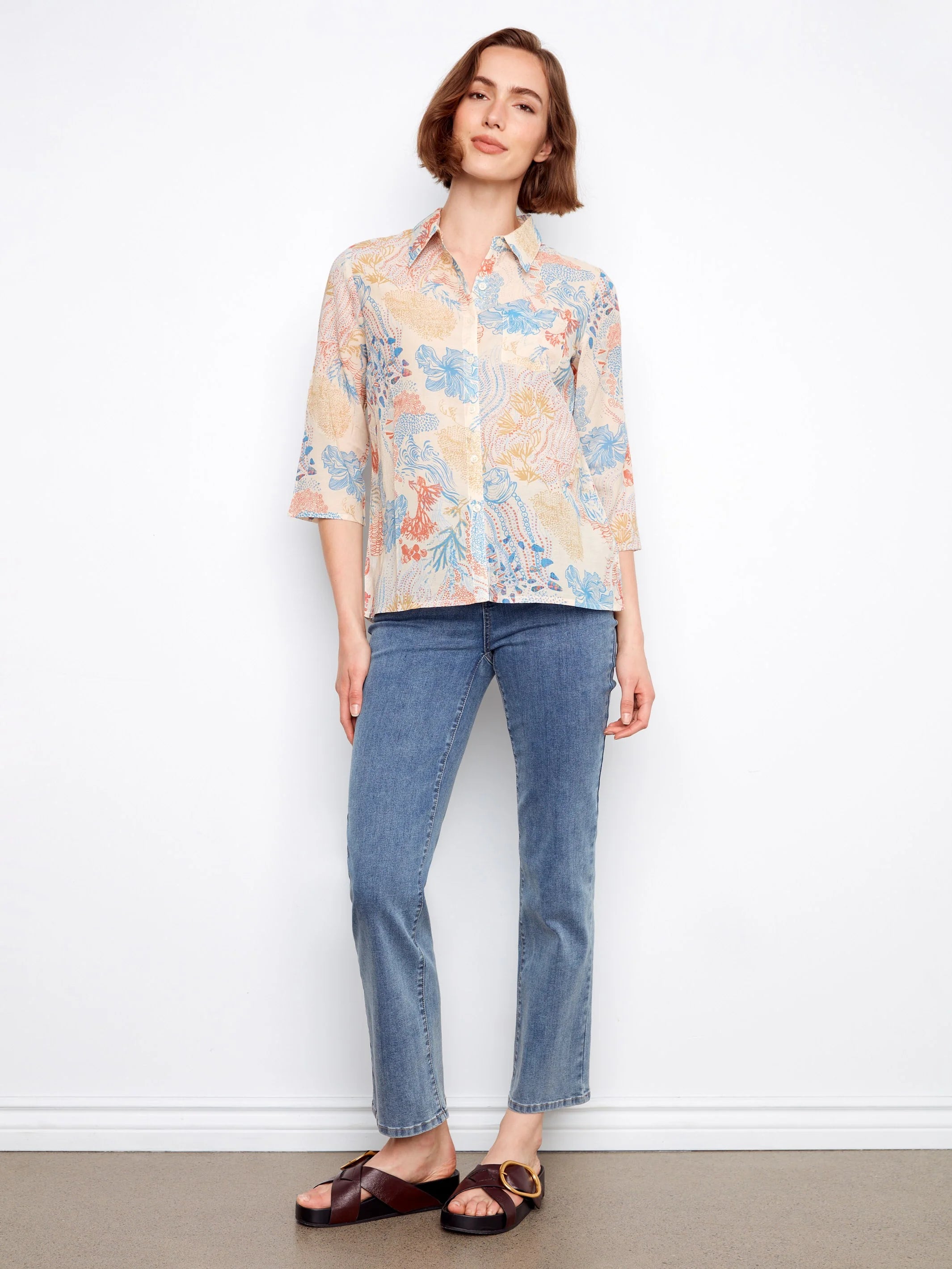 Printed Button-Up Blouse