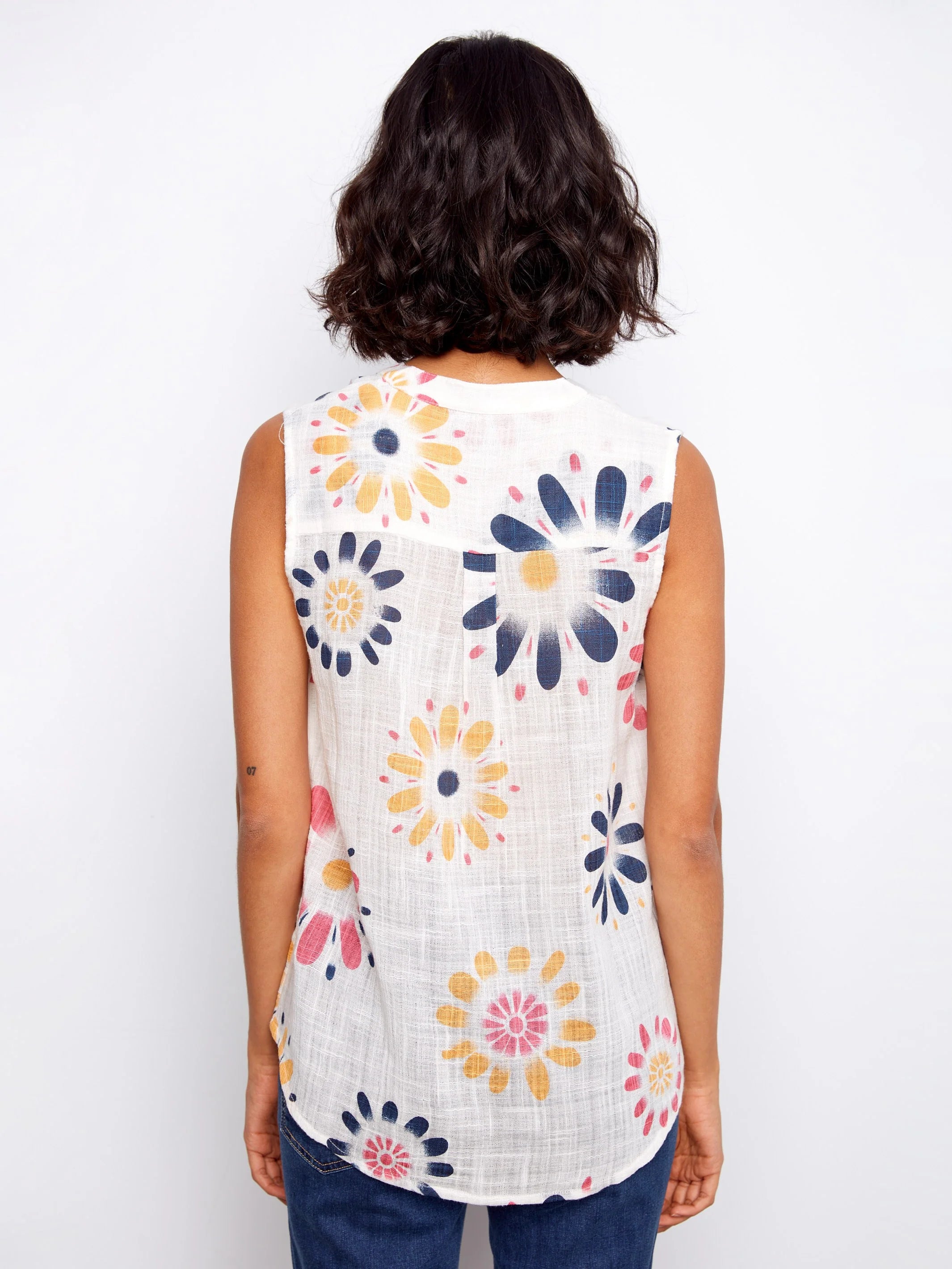 Printed Gauze Sleeveless Blouse