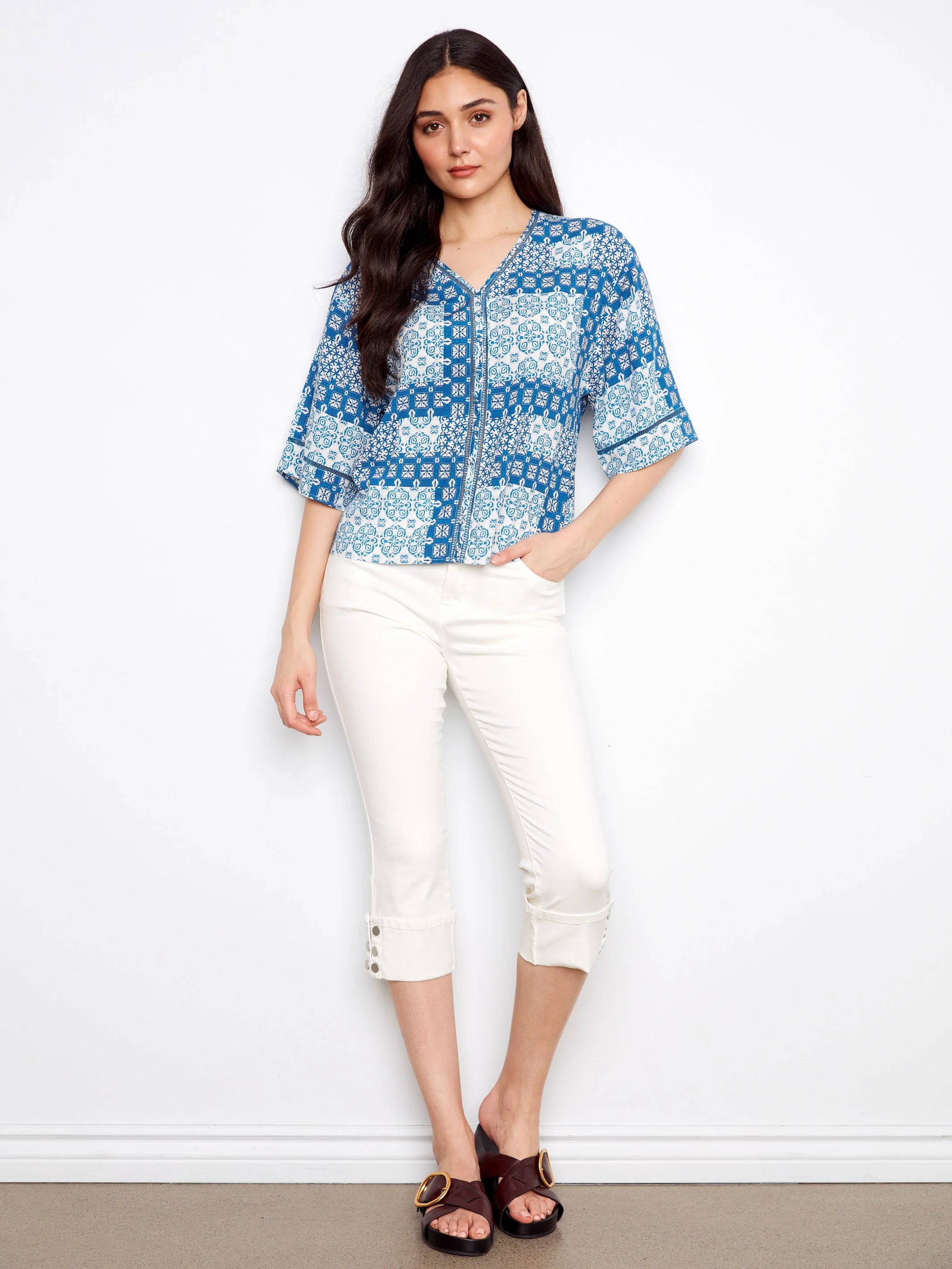 Printed V-Neck Blouse