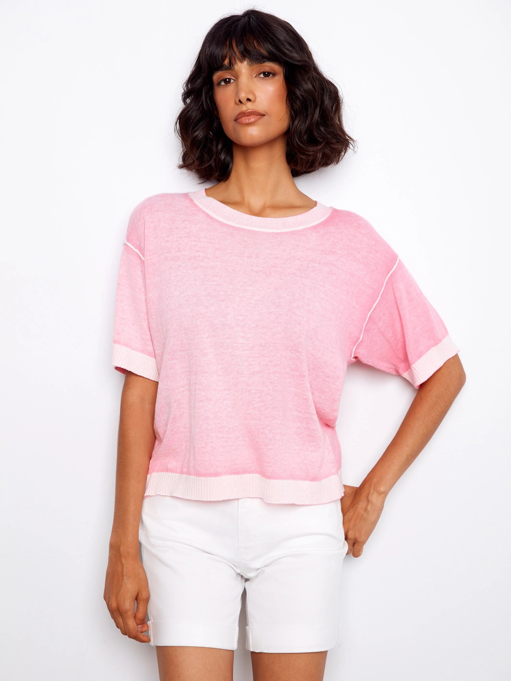 Short Sleeve Reverse Print Sweater