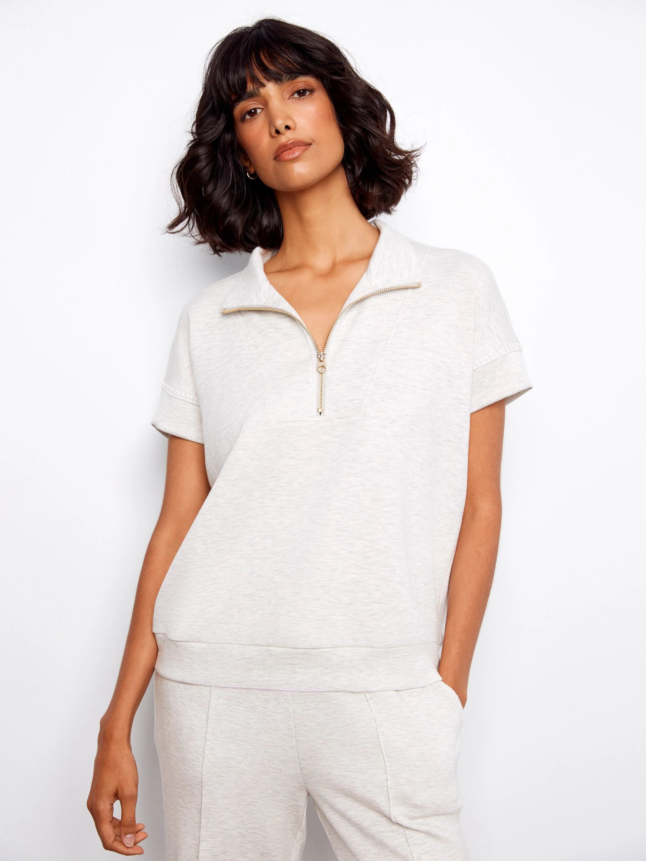 Chic Soft Mock-Neck Short-Sleeve Top
