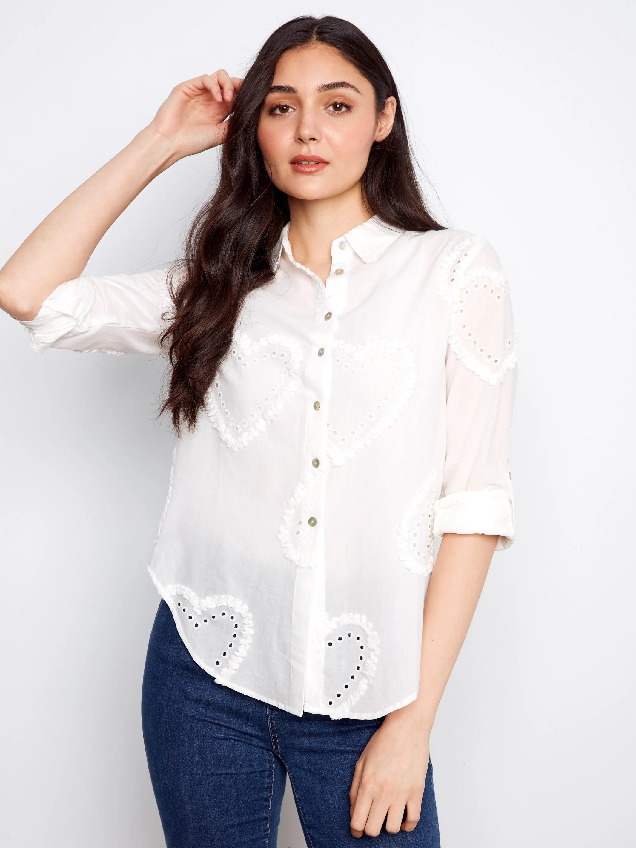 Button-Down Textured Blouse