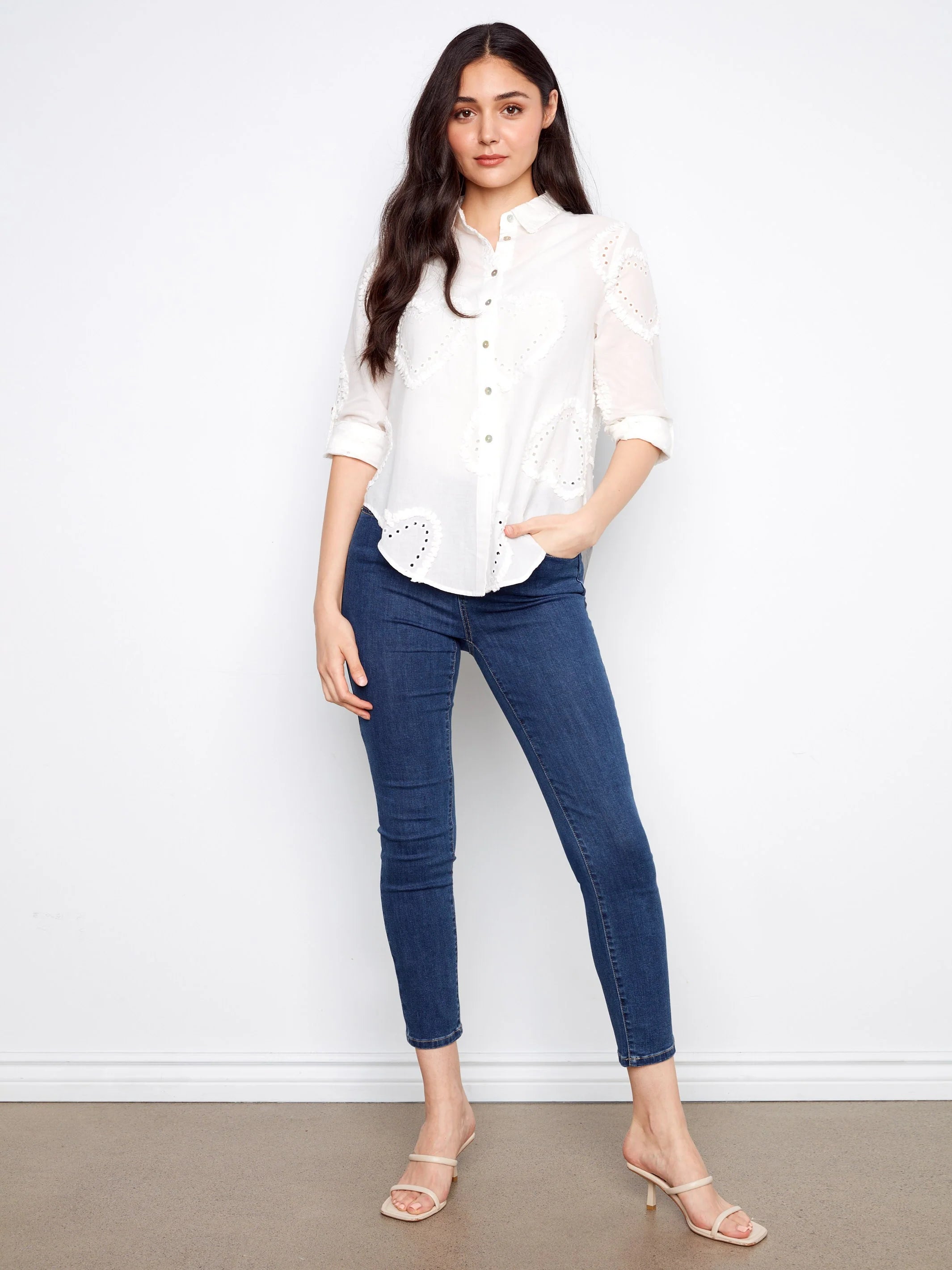 Button-Down Textured Blouse