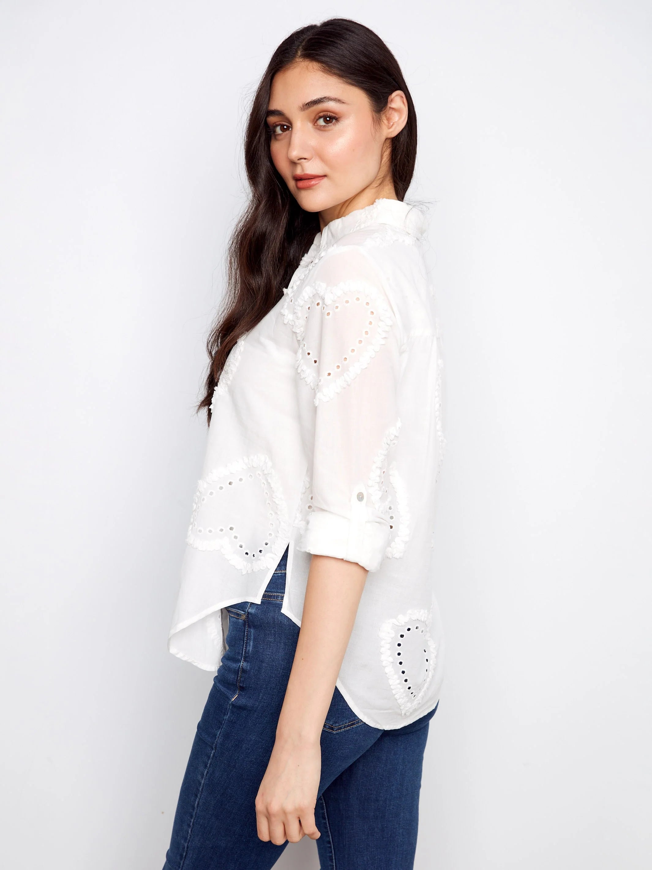 Button-Down Textured Blouse