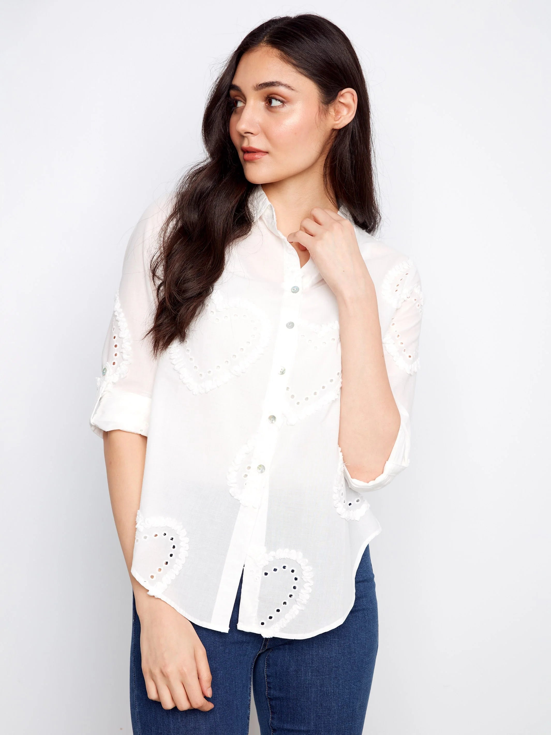 Button-Down Textured Blouse