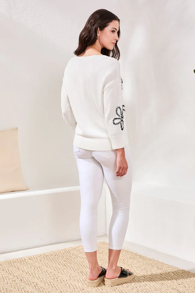 Embroidered Three-Quarter Sweater
