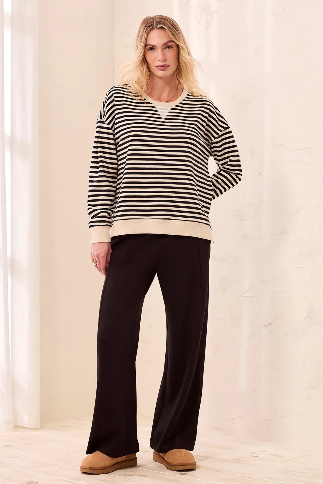 Long Sleeve Crew Neck Drop Shoulder Knit Top