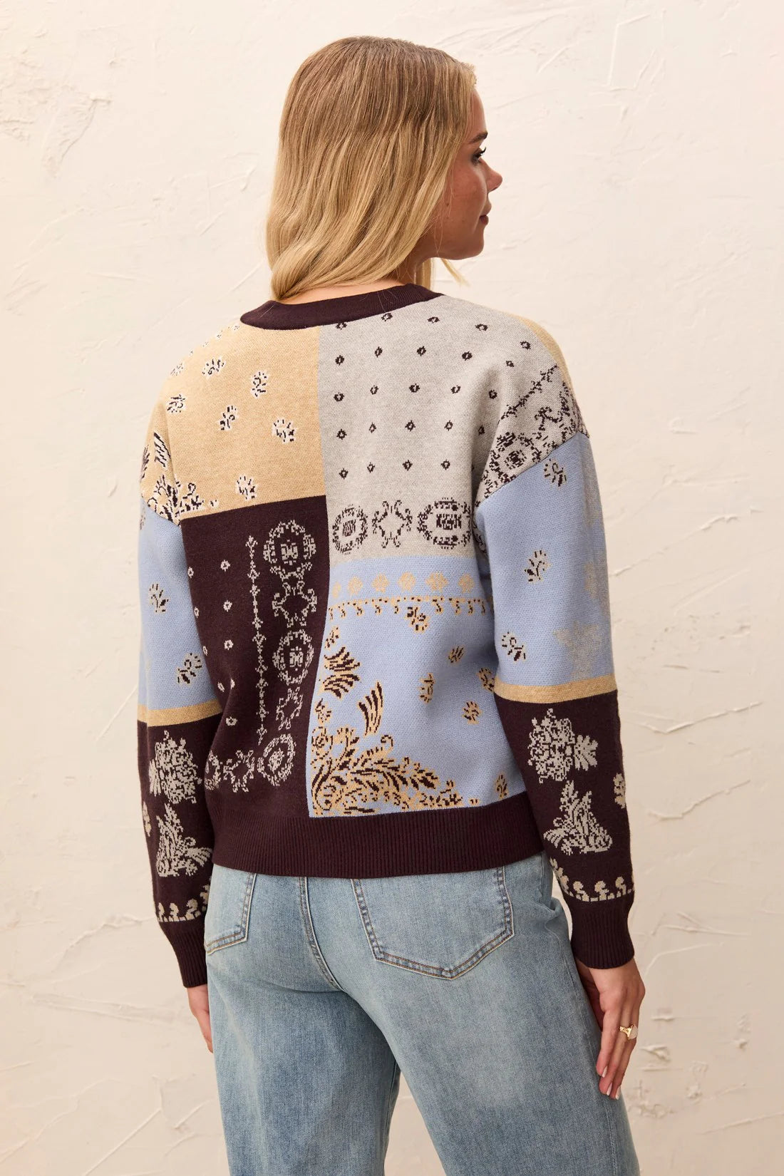 Novelty Jacquard V-Neck Sweater Cardigan