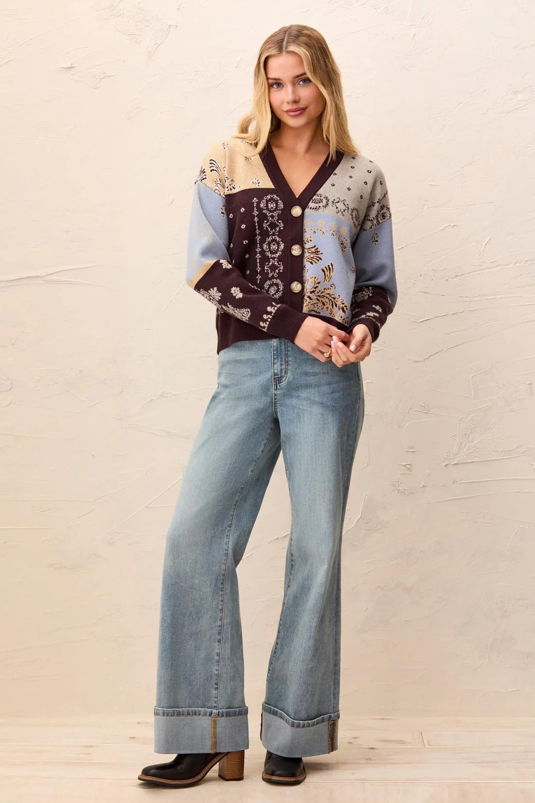 Novelty Jacquard V-Neck Sweater Cardigan
