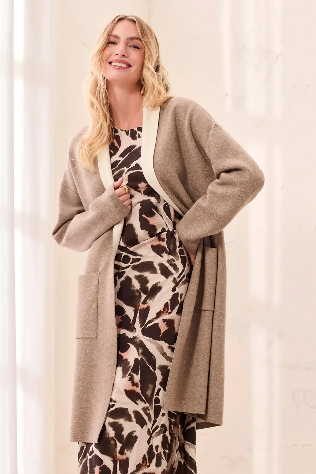 Tribal Open Coatigan With Patch Pockets - Style 15230-3115