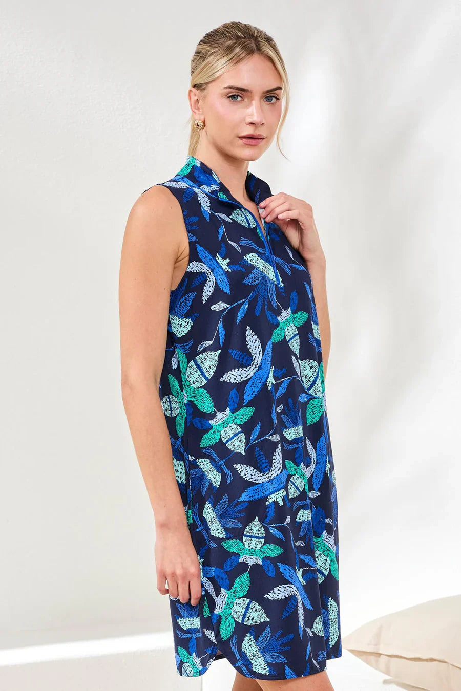 Zip-Front Blue Dress