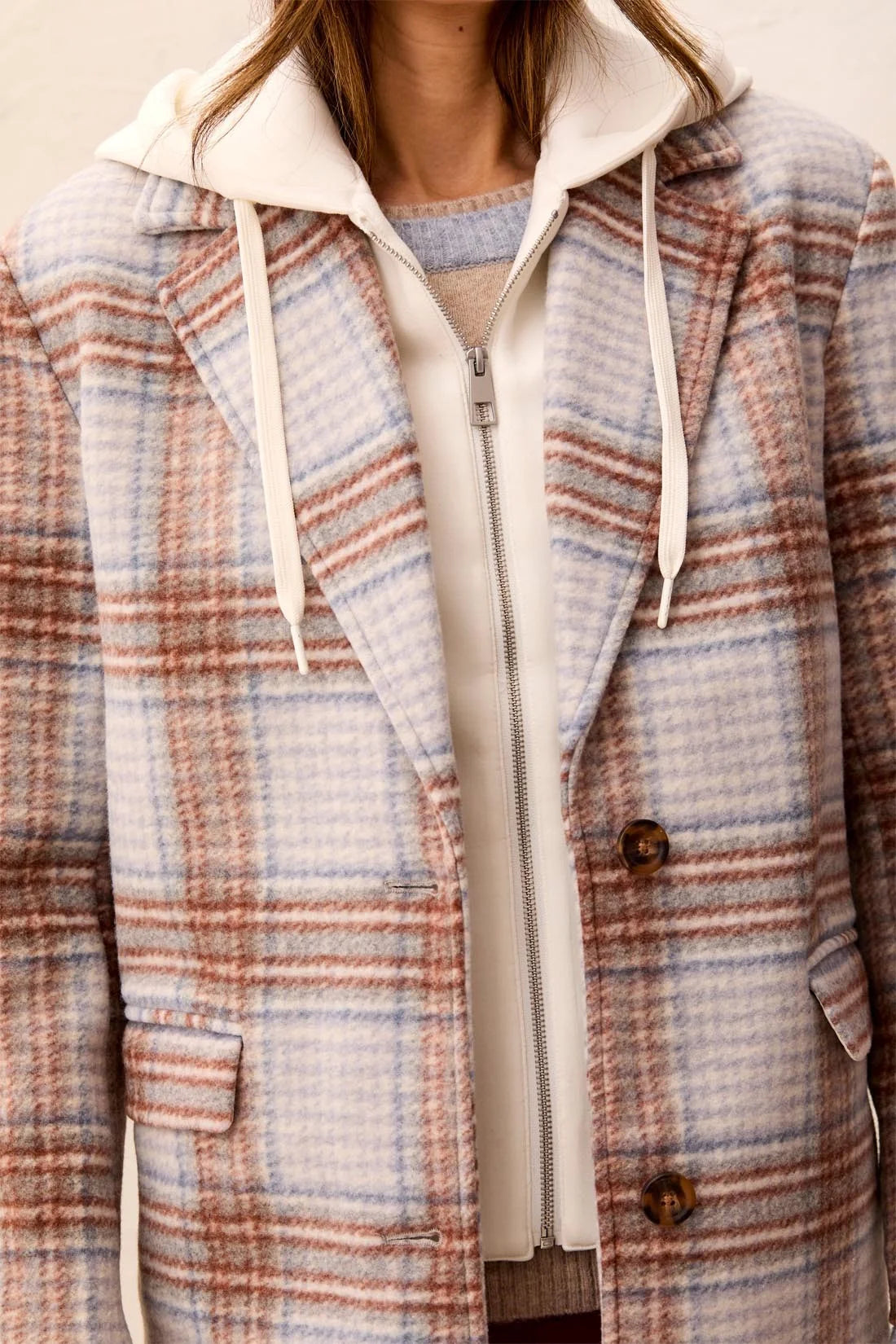 Tribal Plaid Car Coat With Removable Fooler Hoodie - Style 59420-5649