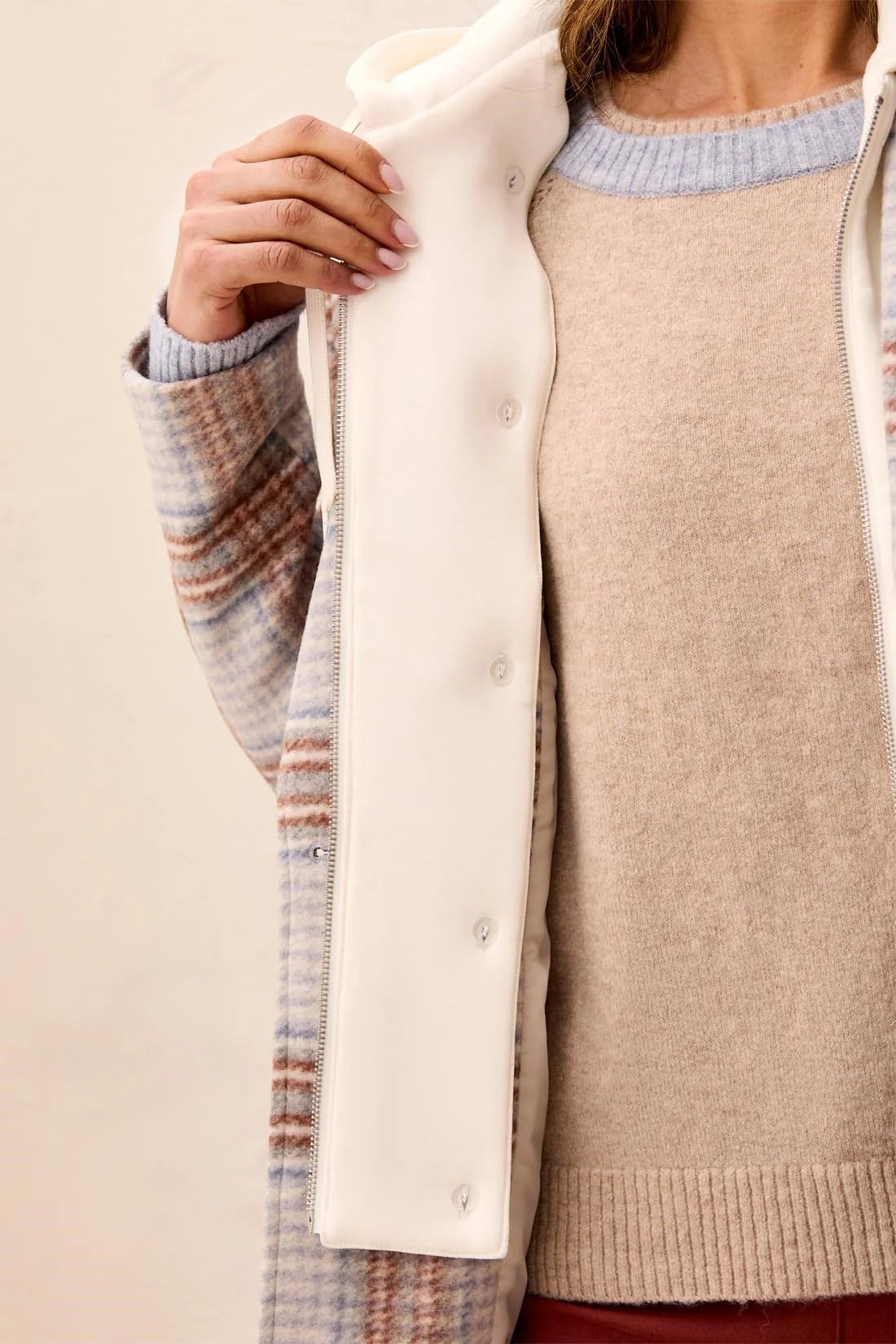 Tribal Plaid Car Coat With Removable Fooler Hoodie - Style 59420-5649