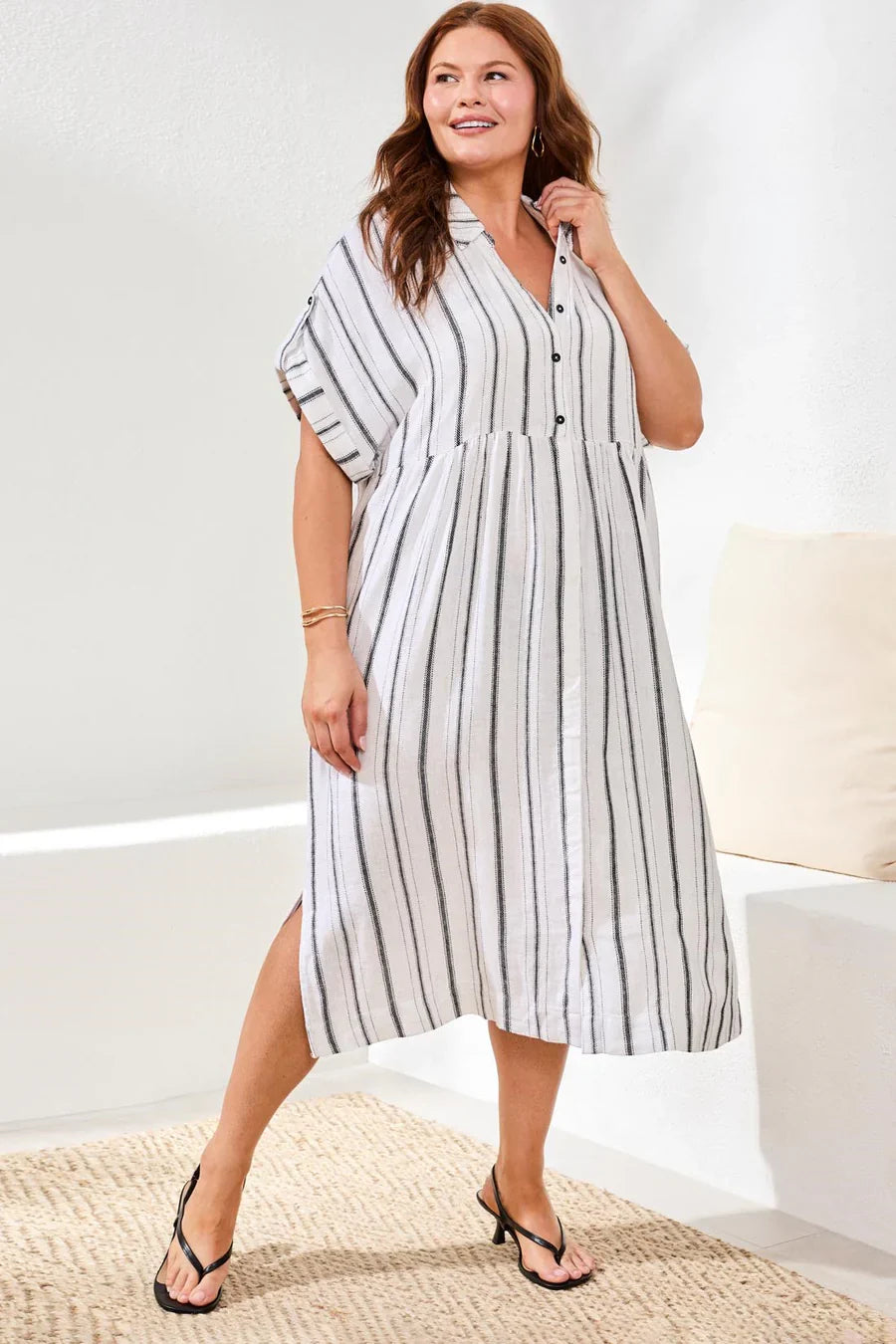 Striped Yarn-Dye Flowy Dress