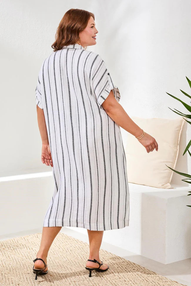 Yarn Dye Stripe Flowy Shirt Dress
