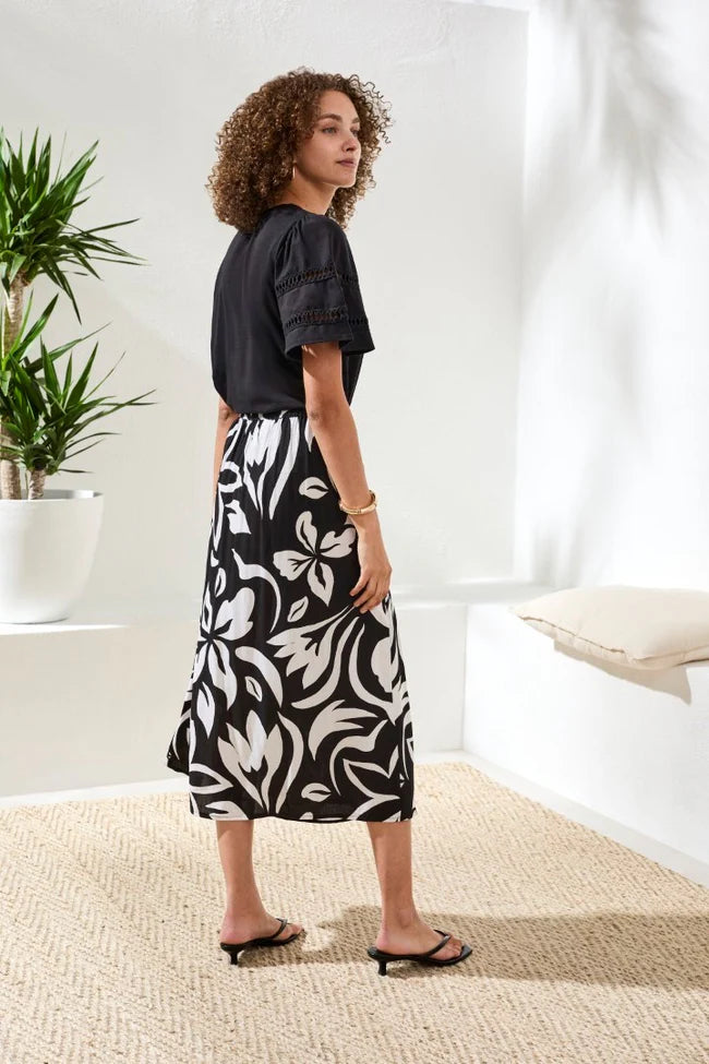 Printed Wrap‑Front Pull‑On Midi Skirt