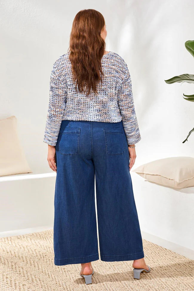 Soft Drape Denim Wide Leg Flowy Pants