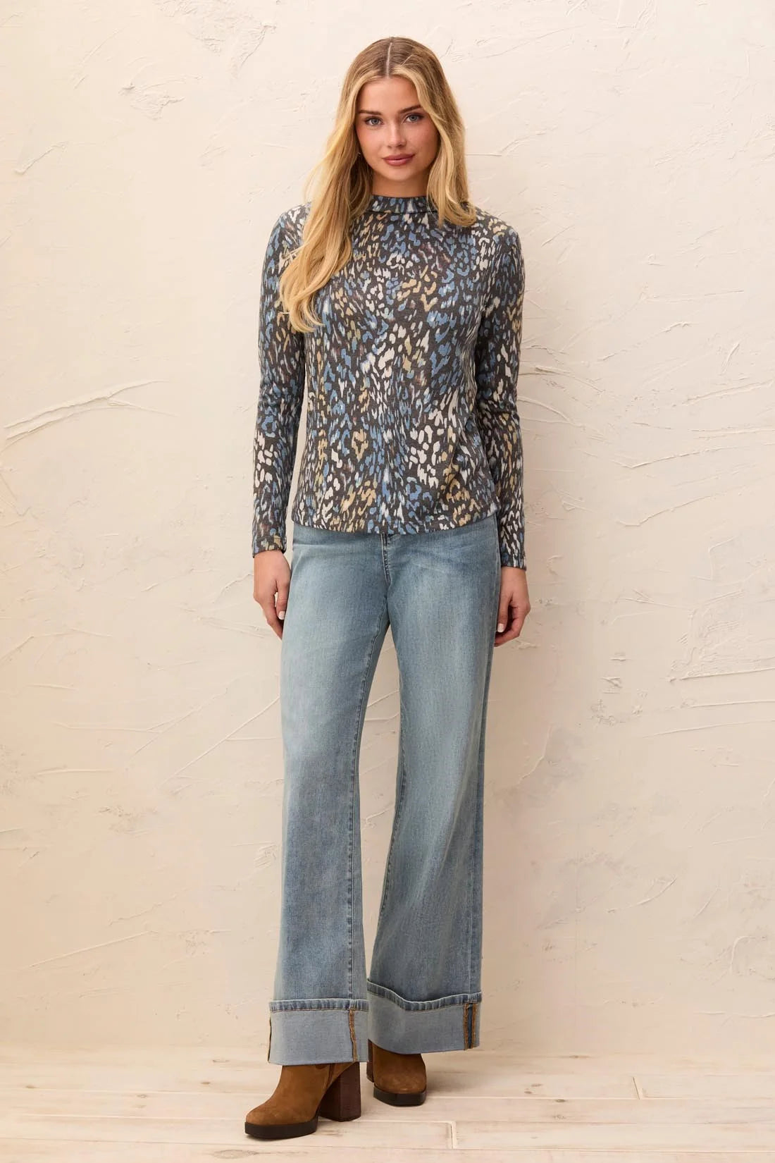 Tribal Soft Knit Funnel Neck Long Sleeve Top - Style 6275O-4214